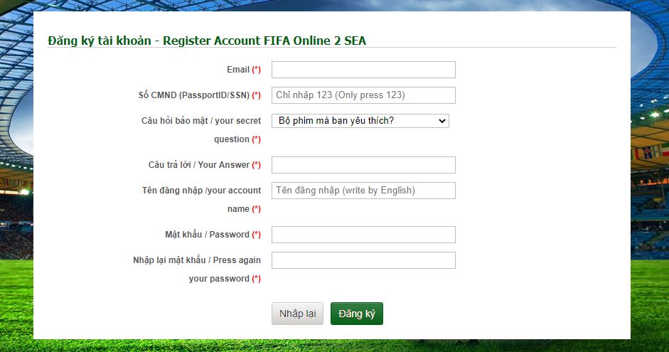 Hướng dẫn đăng ký tài khoản Fifa Online 2 Sea