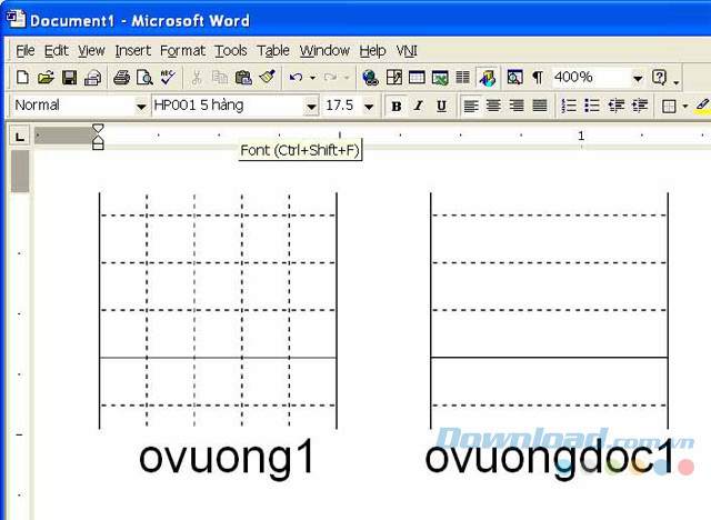 Hình ảnh minh họa bộ font chữ luyện viết với ô vuông dọc