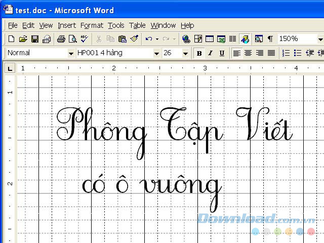 Minh họa font chữ tập viết tiểu học với ô vuông