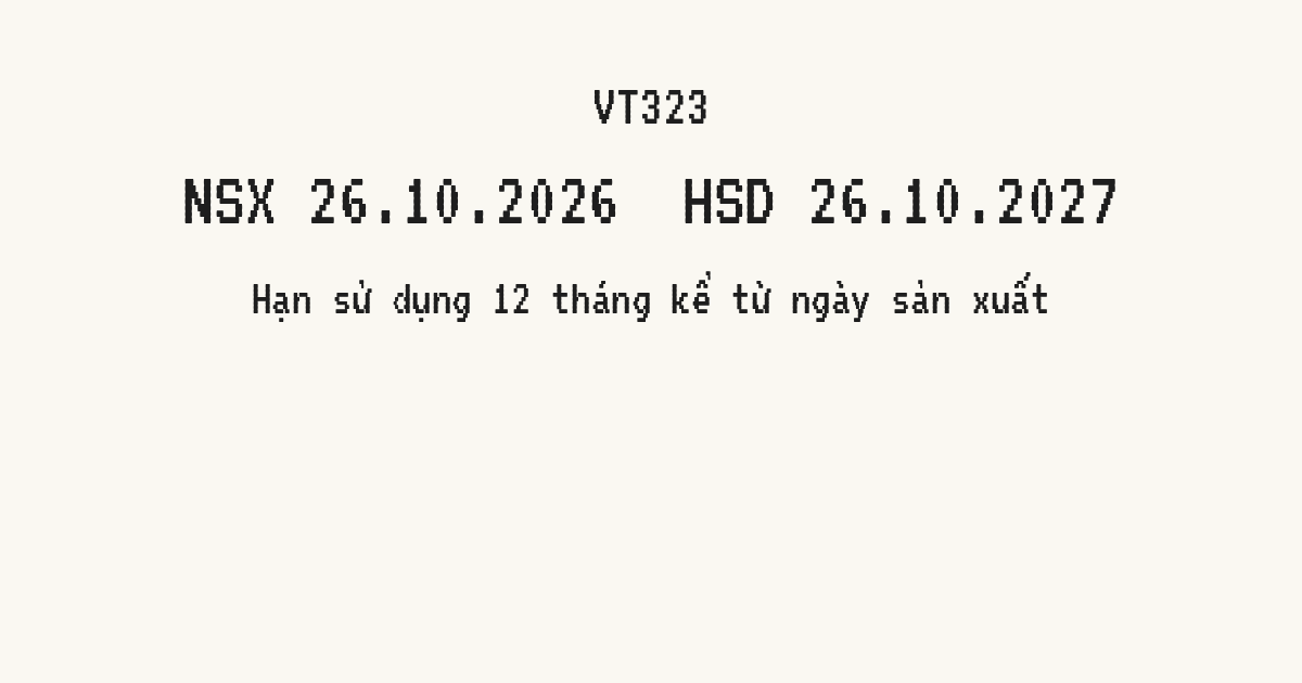Font VT323, mẫu chữ in ngày sản xuất và hạn sử dụng