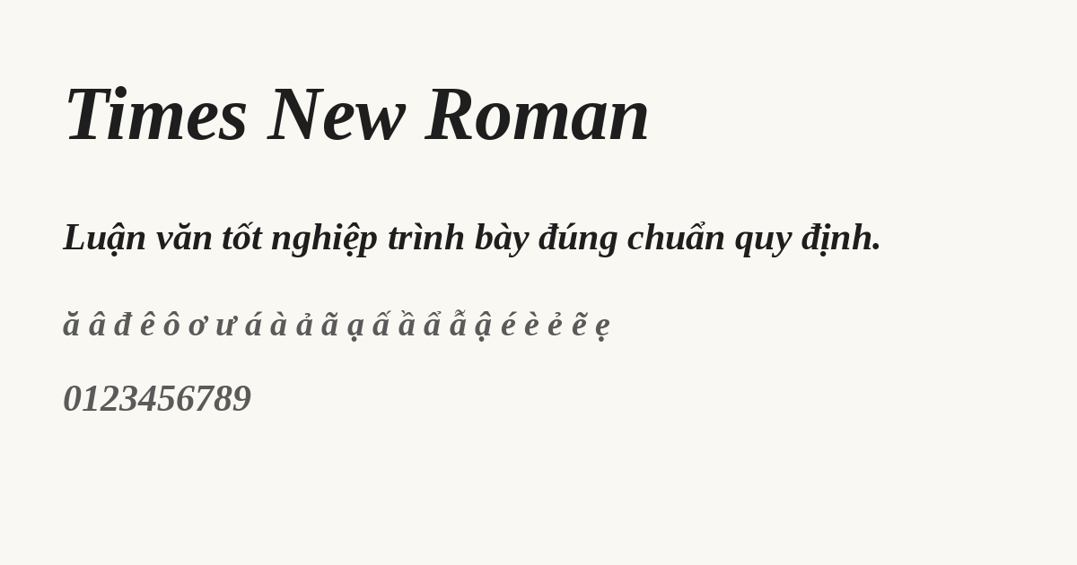 Font Times New Roman kiểu Bold Italic, đậm nghiêng