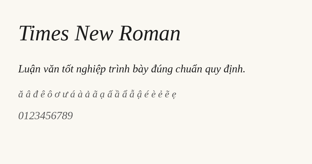 Font Times New Roman kiểu Italic, kiểu nghiêng