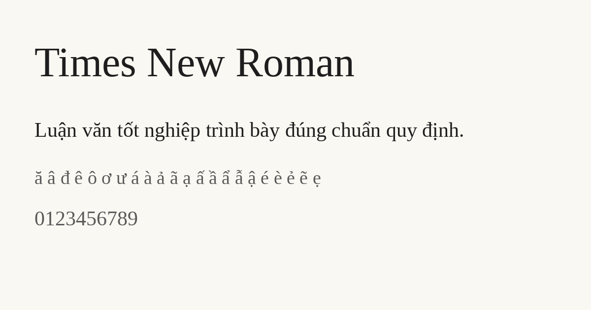 Font Times New Roman kiểu Regular, kiểu thường